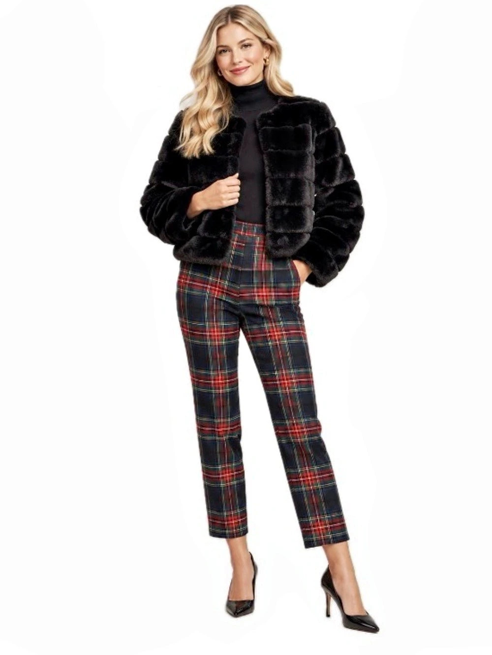 Marc New York, Black Faux Fur Cropped Jacket Holiday Jacket, Size L
